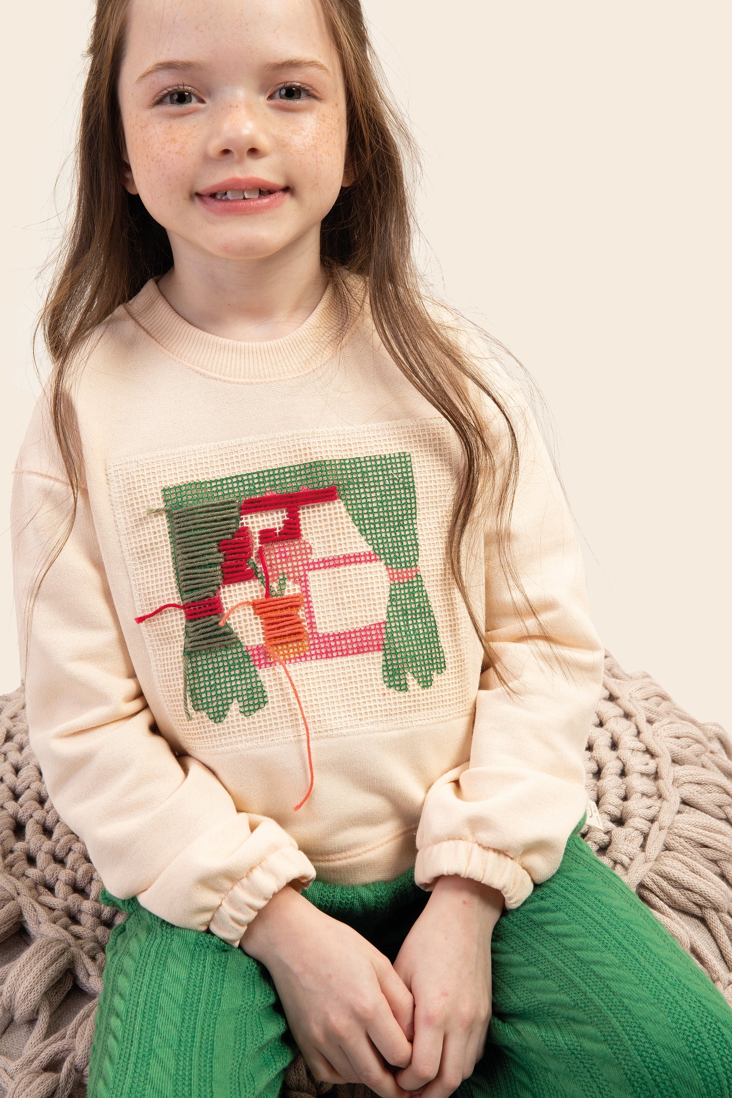 Vanilla Knit & Green Sweatshirt Set