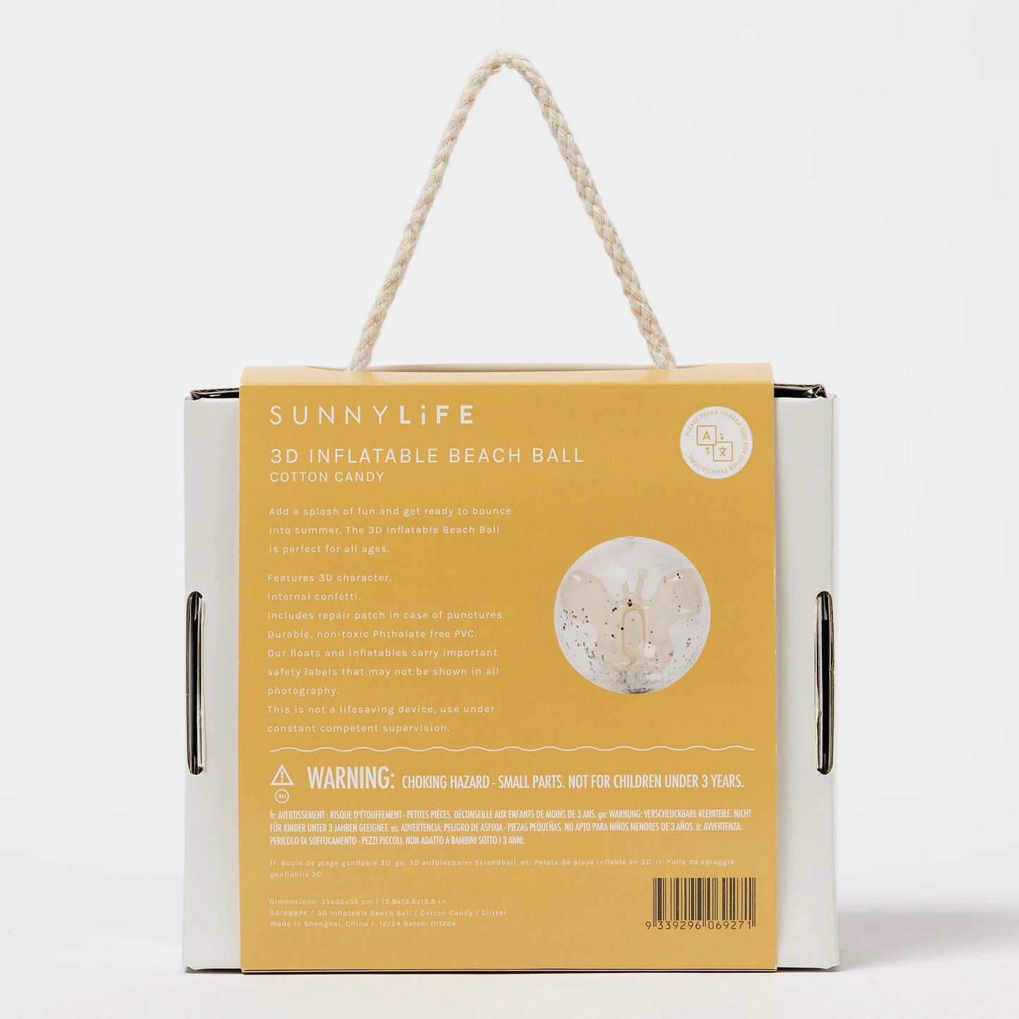 3D INFLATABLE BEACH BALL-COTTON CANDY GLITTER