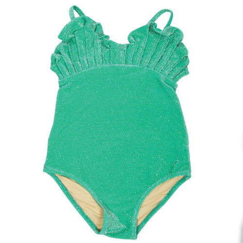 Mermaid Shimmer Girls One Piece Swimsuit Green & Green Tail