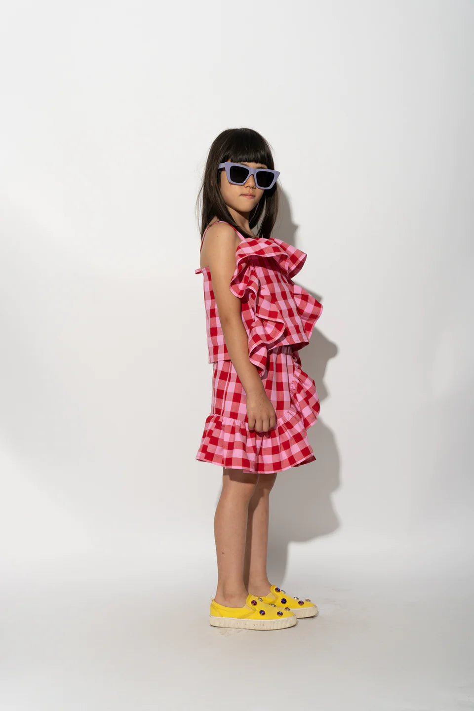 RED AND PINK GINGHAM FRILL SET