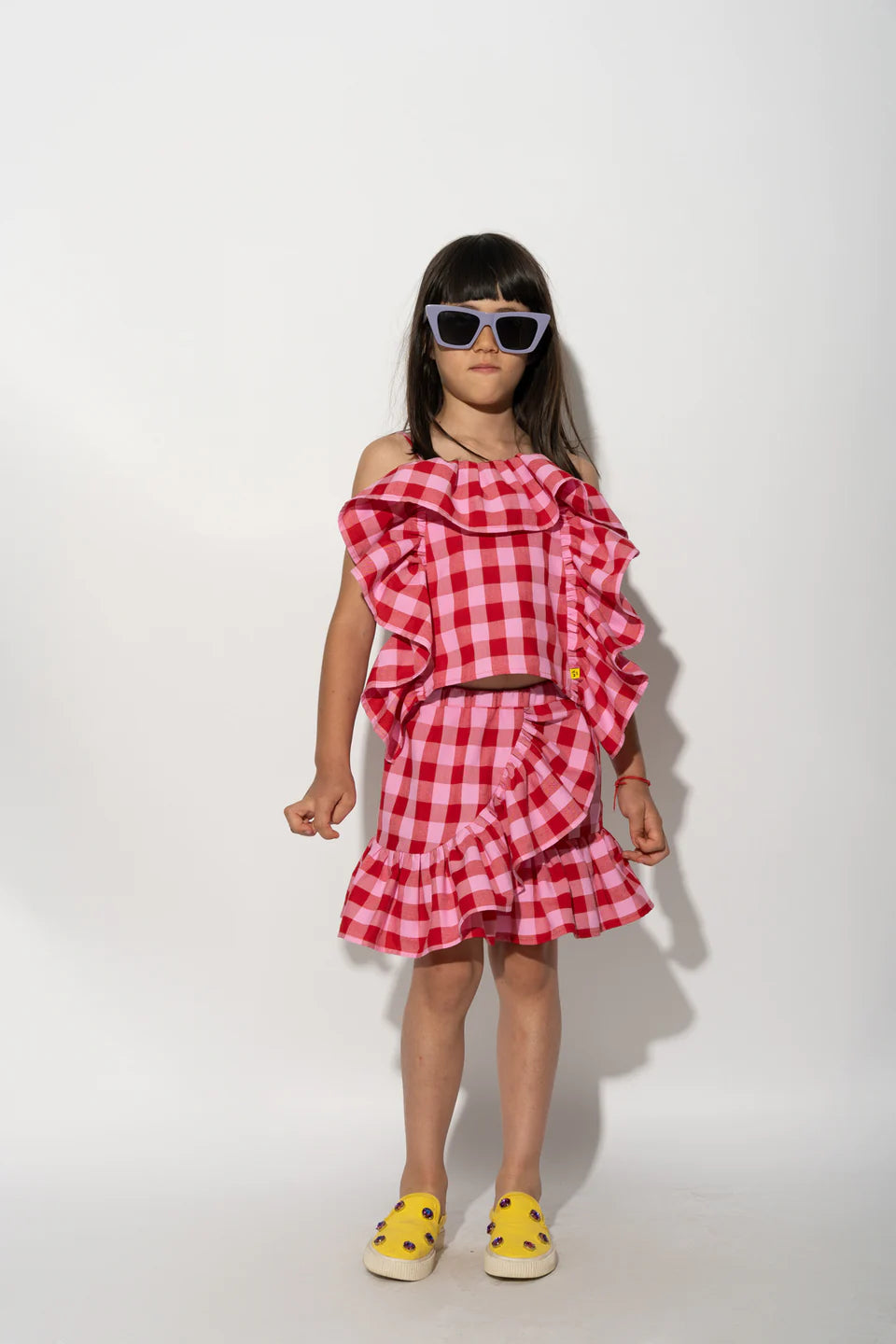 RED AND PINK GINGHAM FRILL SET