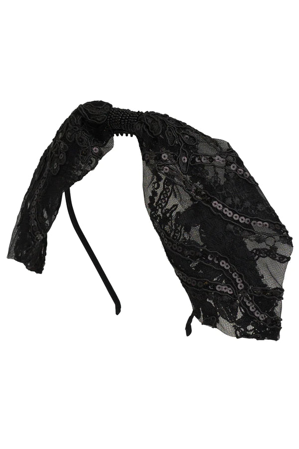 Ballroom Tapered Headband - Black Brocade